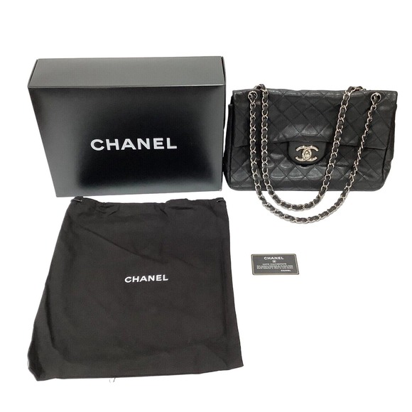 CHANEL MAXI Black Caviar Classic Single Flap Handbag SHW Shoulder Bag - Picture 2 of 16